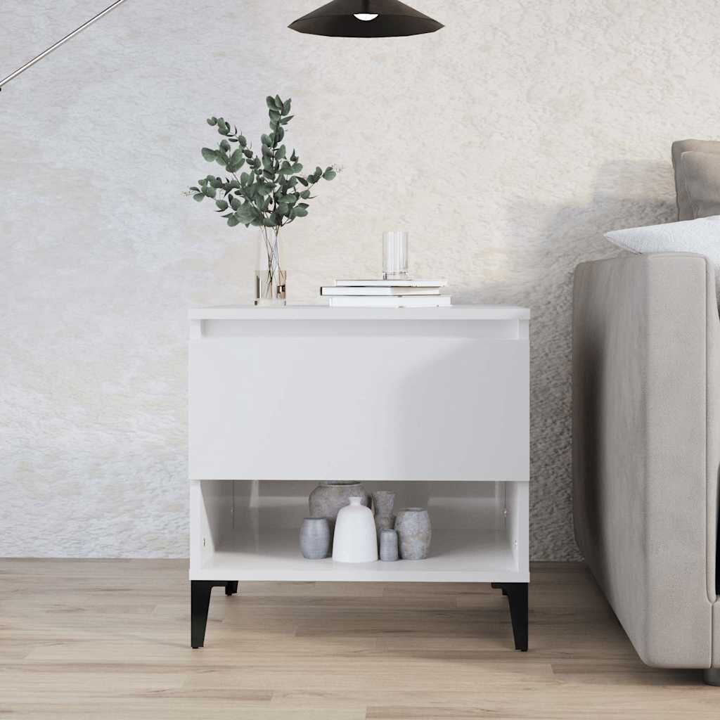 vidaXL Странична маса бял гланц 50x46x50 см инженерно дърво