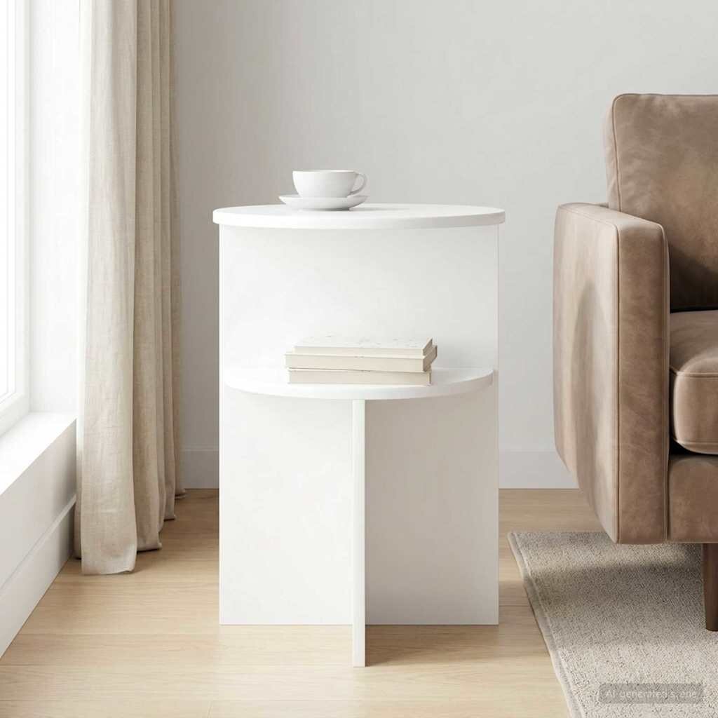 vidaXL Странична маса Бял гланц Ø 395 x 55 см Инженерна дървесина