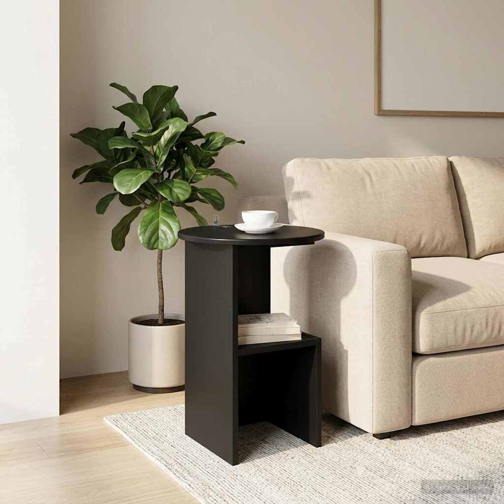 vidaXL Странична маса Черен дъб Ø 395 x 55 см Инженерна дървесина