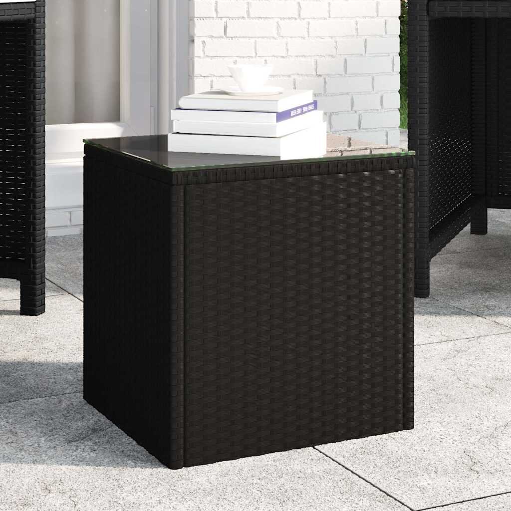 vidaXL Странична маса черна 40x37x405 см полиратан и закалено стъкло