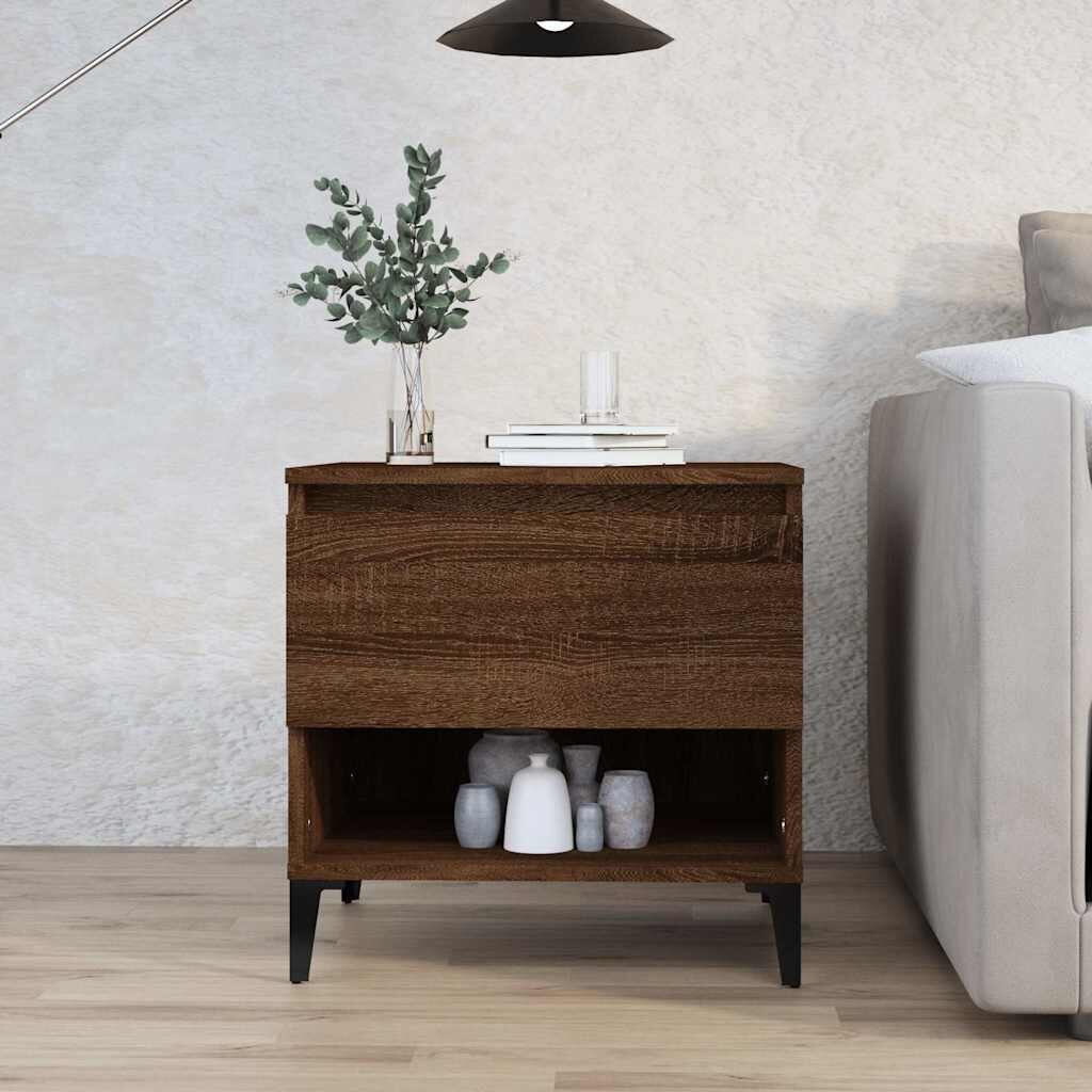 vidaXL Странична маса кафяв дъб 50x46x50 см инженерно дърво