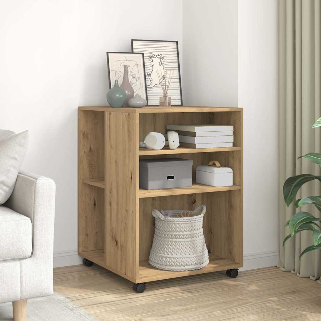 vidaXL Странична маса с колела дъб артизан 55x60x78 см инженерно дърво