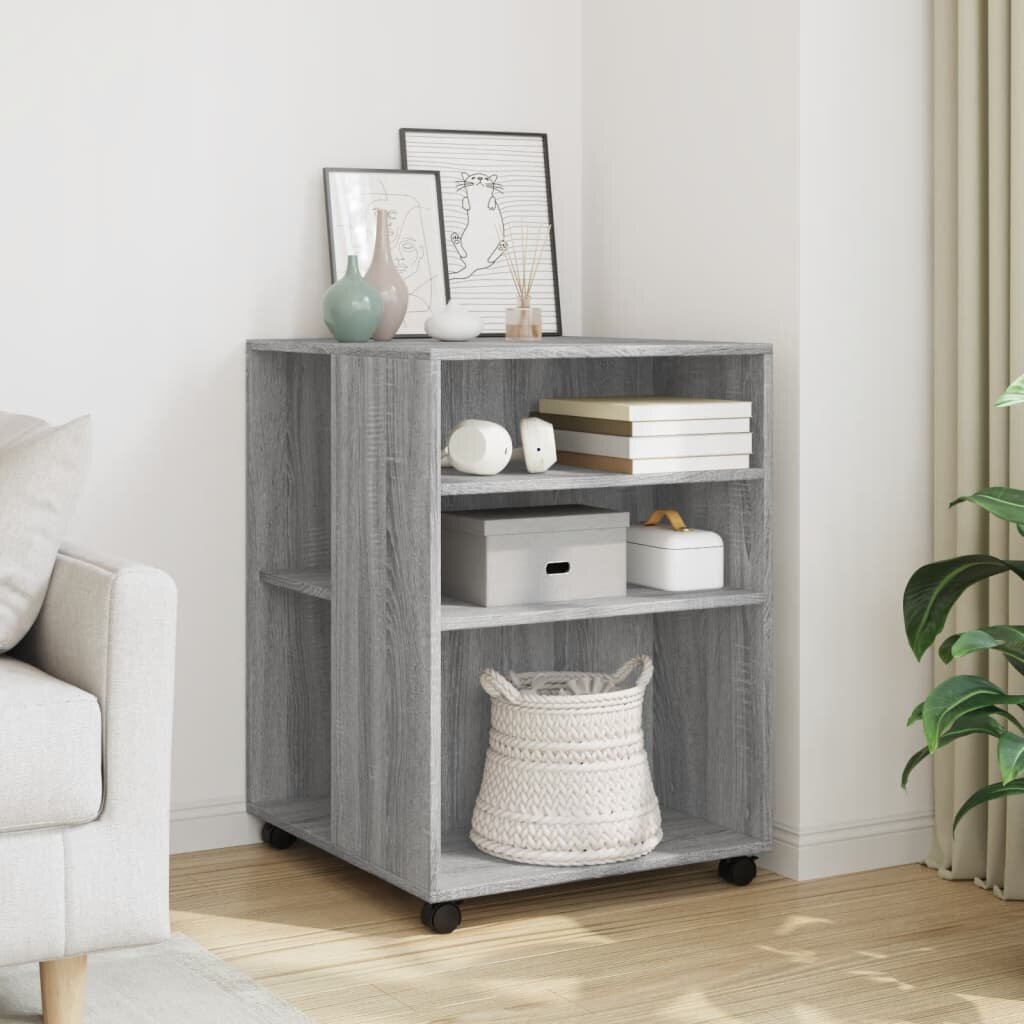 vidaXL Странична маса с колела сив сонома 55x60x78 см инженерно дърво