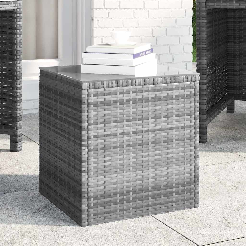 vidaXL Странична маса сива 40x37x405 см полиратан и закалено стъкло
