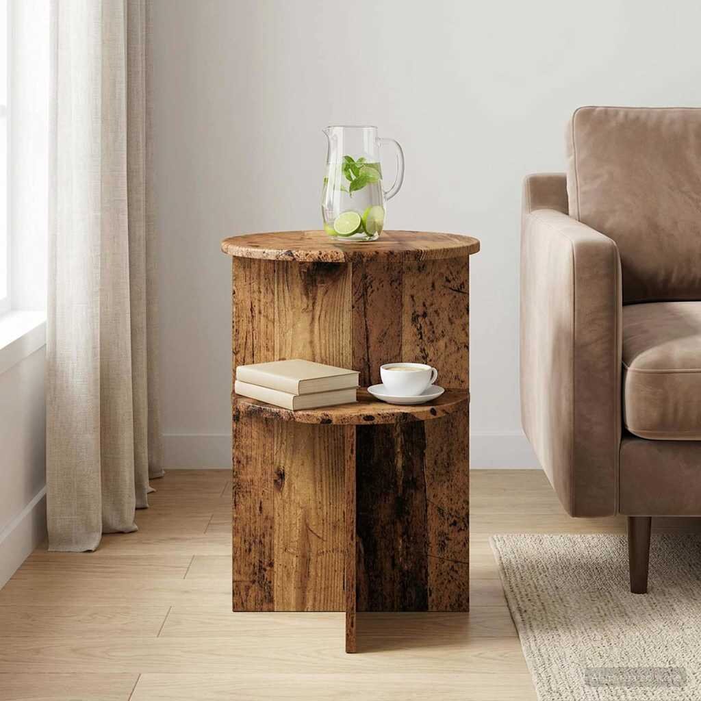vidaXL Странична маса Старо дърво Ø 395 x 55 см Инженерна дървесина