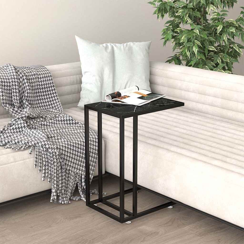 vidaXL Странична маса за компютър черен мрамор 50x35x65 см стъкло