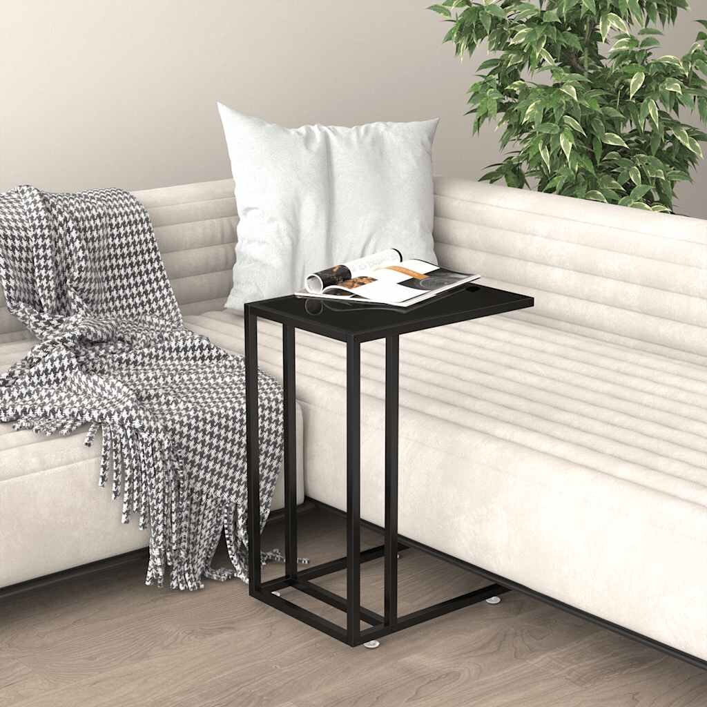 vidaXL Странична маса за компютър черна 50x35x65 см закалено стъкло