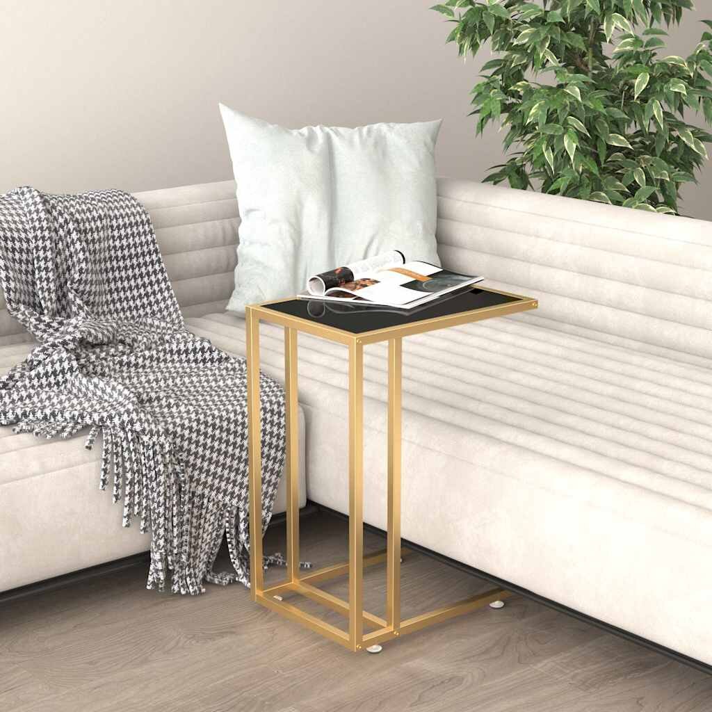 vidaXL Странична маса за компютър черна 50x35x65 см закалено стъкло