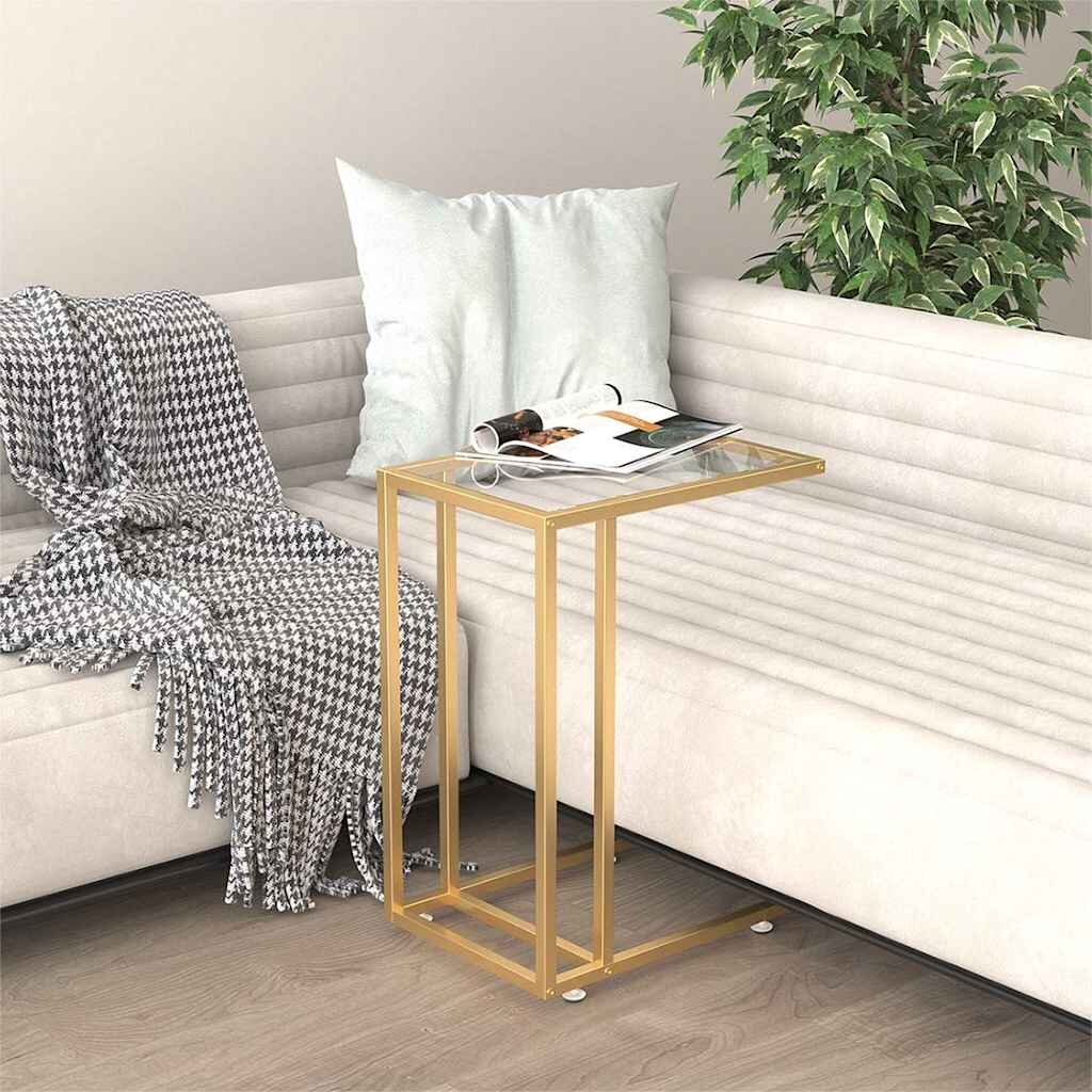 vidaXL Странична маса за компютър прозрачна 50x35x65см закалено стъкло