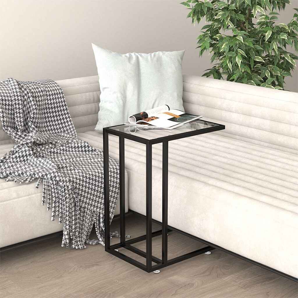 vidaXL Странична маса за компютър прозрачна 50x35x65см закалено стъкло