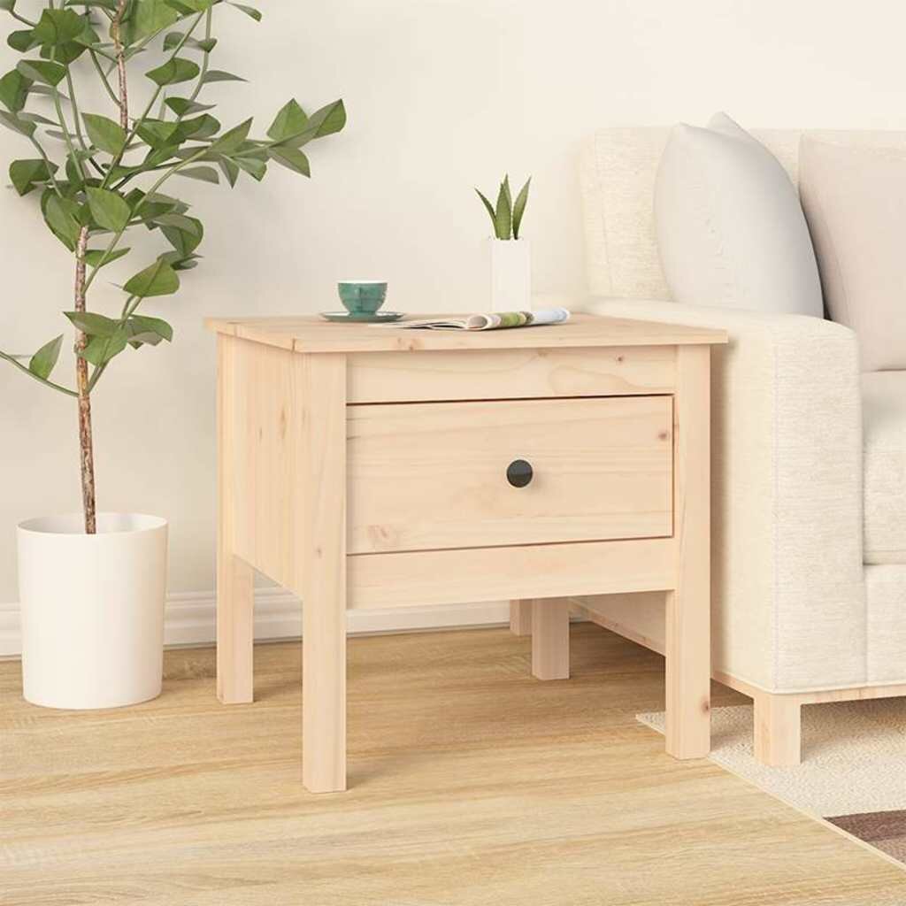 vidaXL Странична масичка 50x50x49 см борово дърво масив