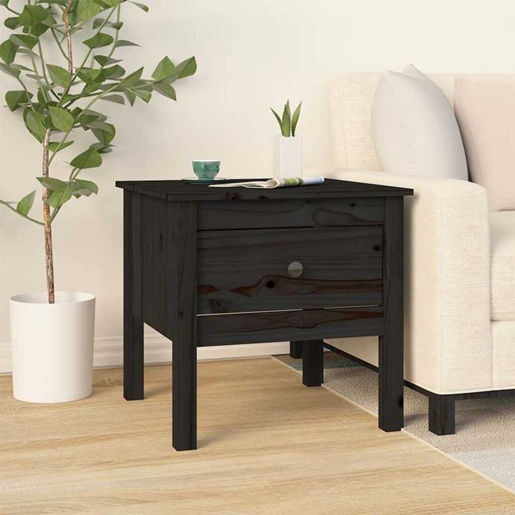 vidaXL Странична масичка черна 50x50x49 см борово дърво масив