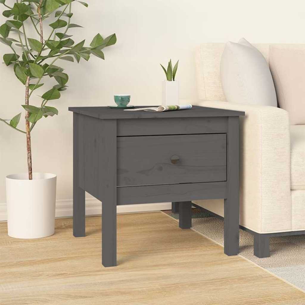 vidaXL Странична масичка сива 50x50x49 см борово дърво масив