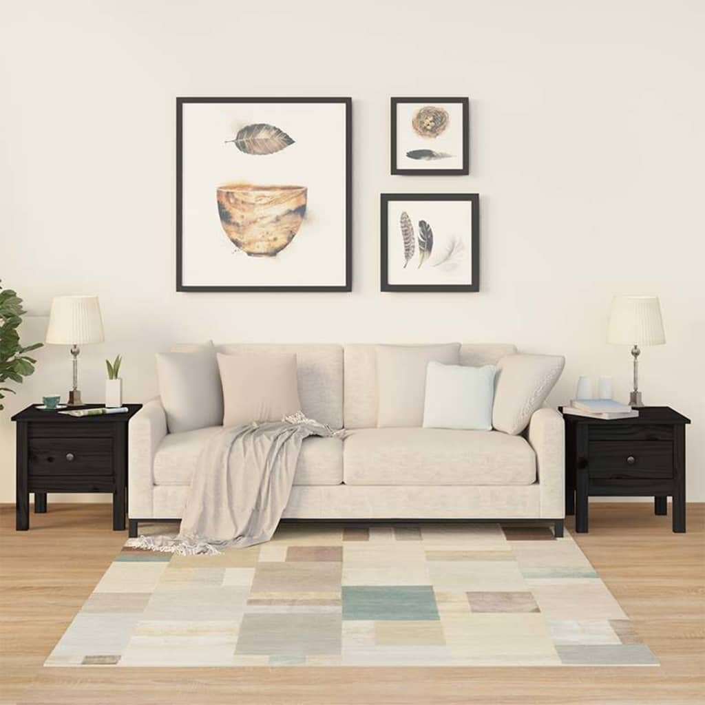 vidaXL Странични масички 2 бр Черен 40x40x39 см борово дърво масив