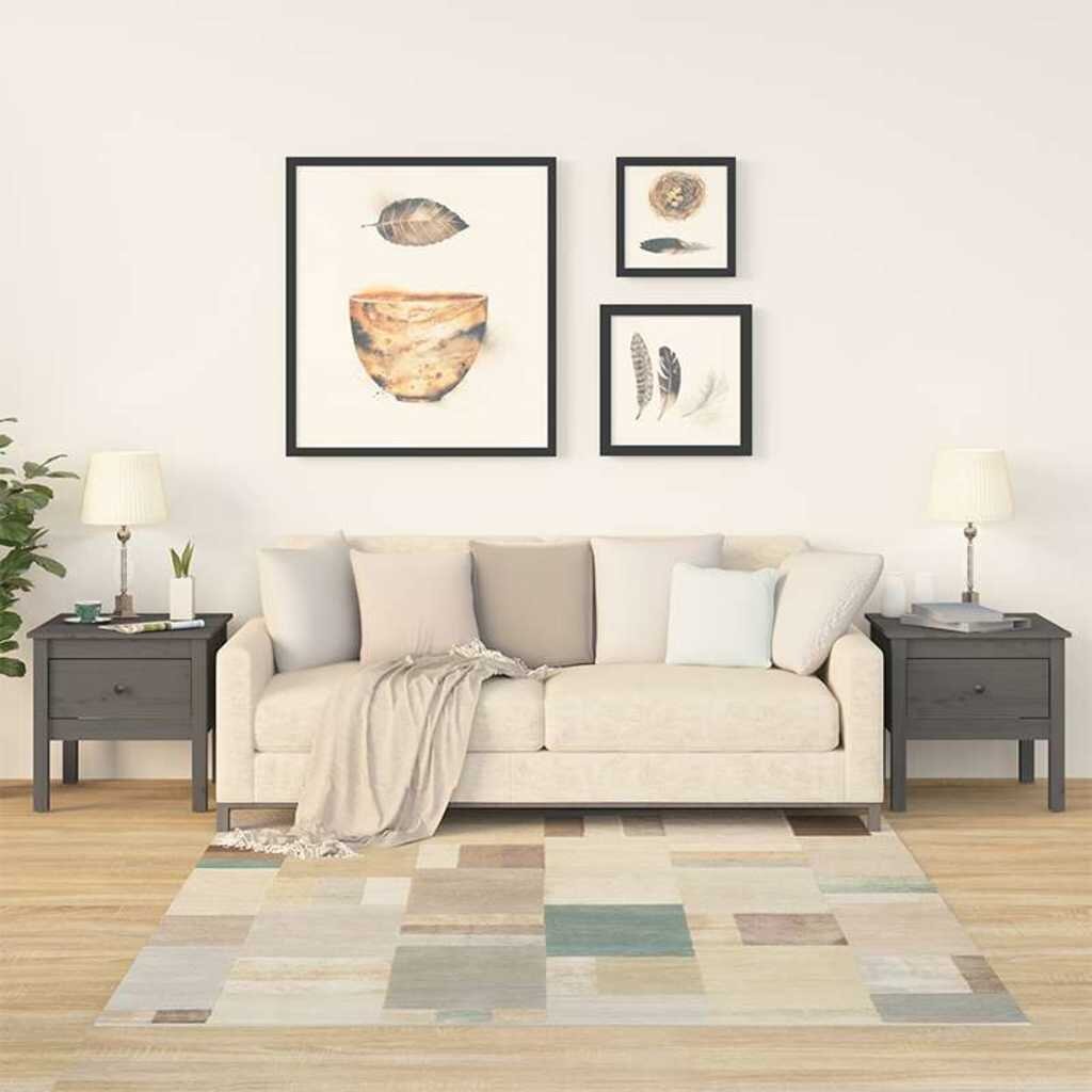 vidaXL Странични масички 2 бр сиви 50x50x49 см борово дърво масив