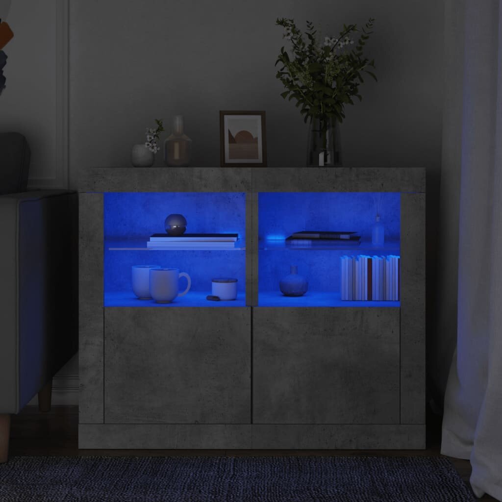 vidaXL Странични шкафчета с LED 2 бр бетонно сиво инженерно дърво