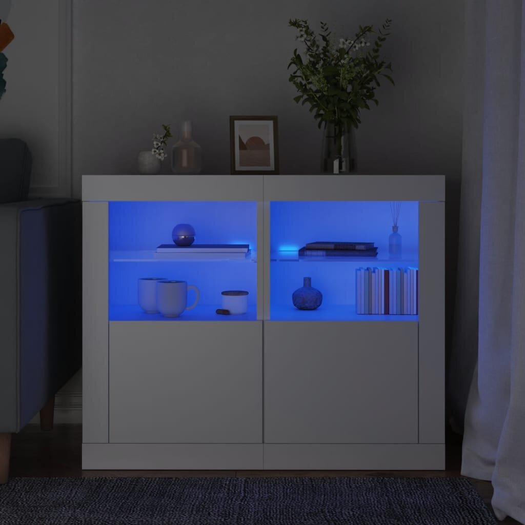 vidaXL Странични шкафчета с LED 2 бр бяло инженерна дървесина