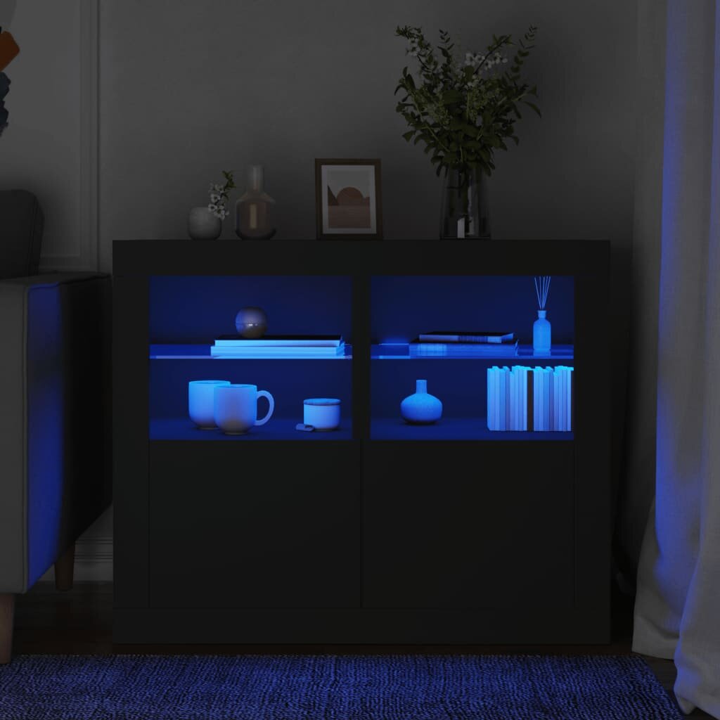 vidaXL Странични шкафчета с LED 2 бр черно инженерна дървесина