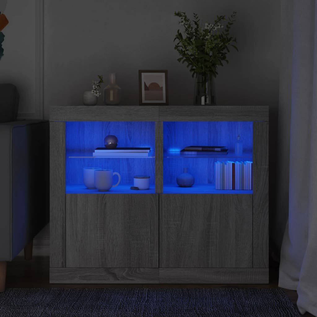 vidaXL Странични шкафчета с LED 2 бр сив сонома инженерно дърво