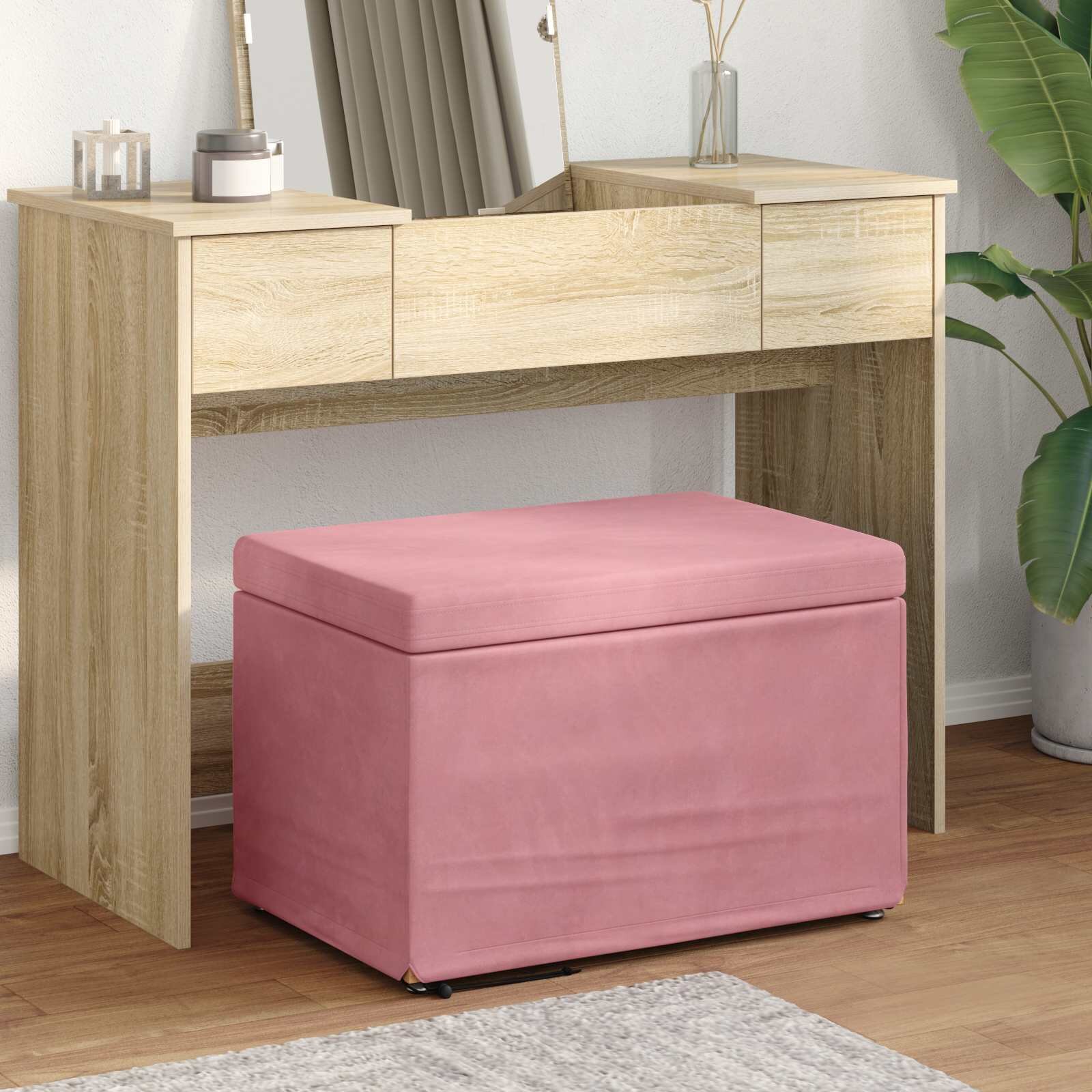 vidaXL Стук Розово 61 x 41 x 40 см Кадифе и инженерна дървесина