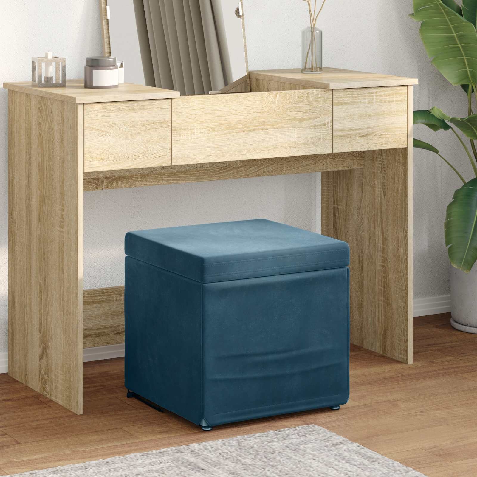 vidaXL Стук Синьо 41 x 41 x 40 см Кадифе и инженерна дървесина