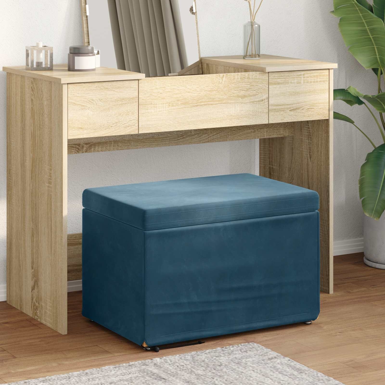 vidaXL Стук Синьо 61 x 41 x 40 см Кадифе и инженерна дървесина