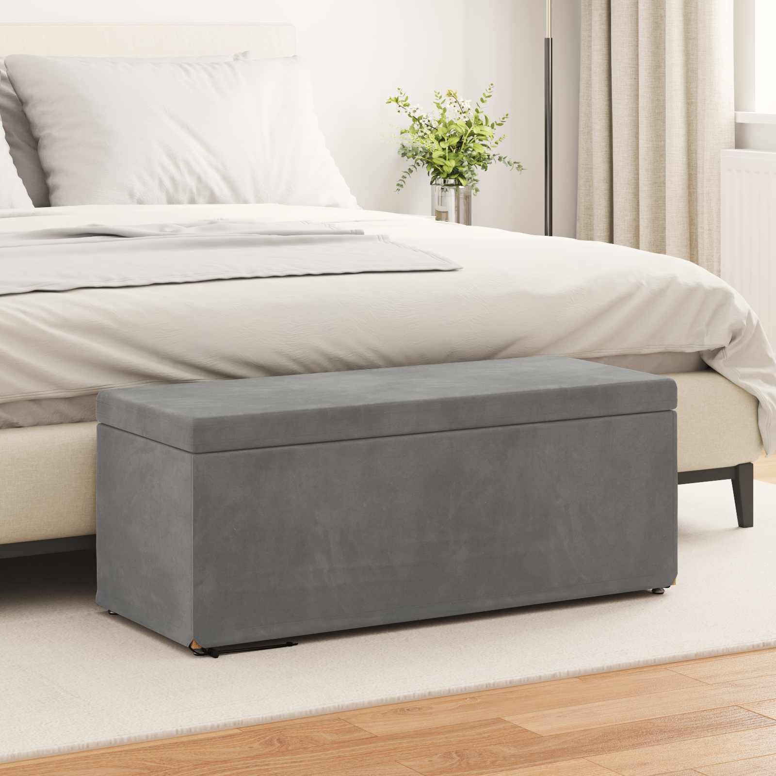 vidaXL Стук Тъмен сив 101 x 41 x 40 см Кадифе и инженерна дървесина