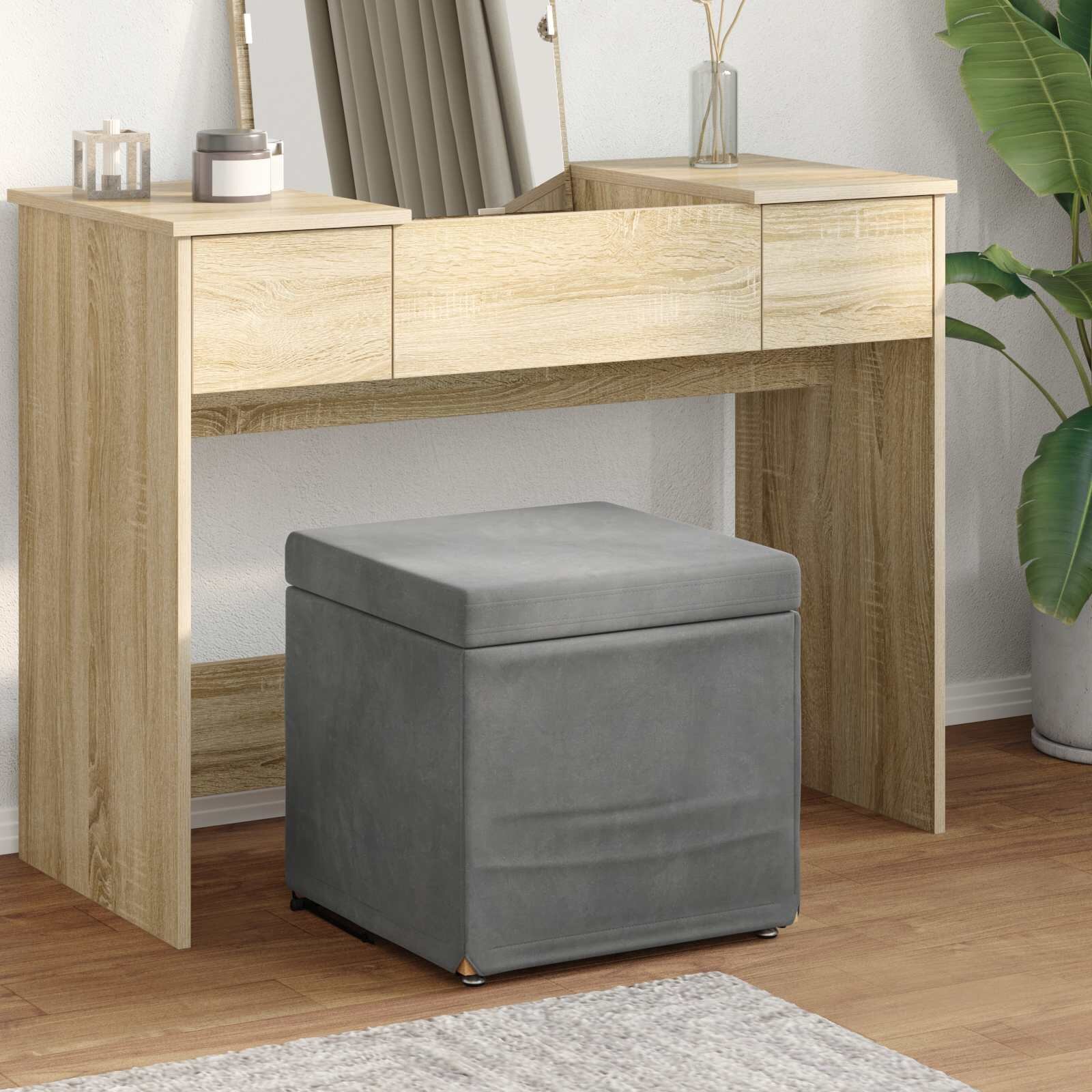 vidaXL Стук Тъмен сив 41 x 41 x 40 см Кадифе и инженерна дървесина