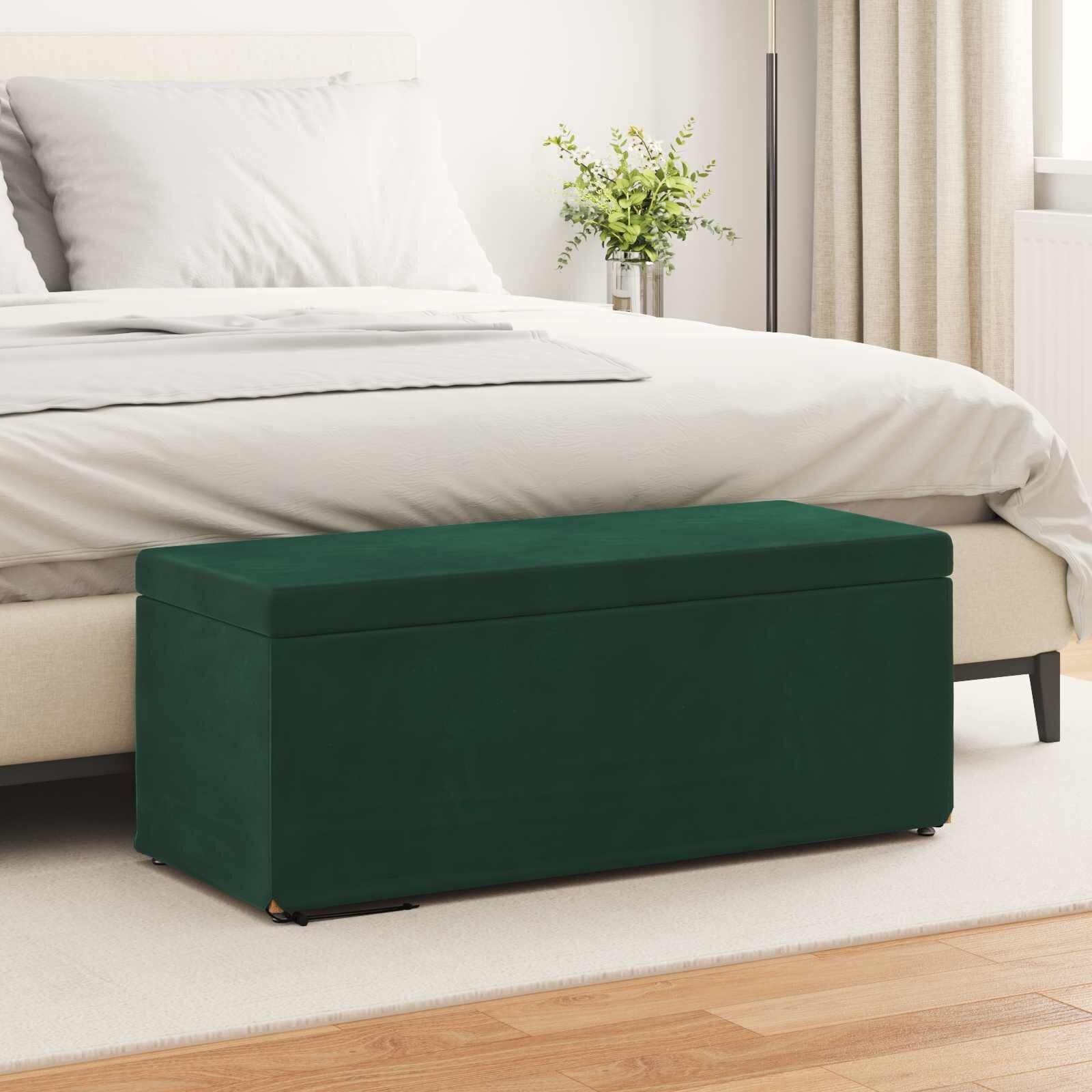 vidaXL Стук Тъмен зелен 101 x 41 x 40 см Кадифе и инженерна дървесина