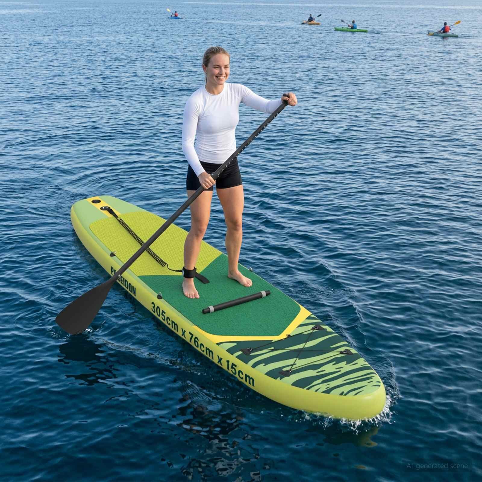 vidaXL SUP дъска с седалка 2 в 1 POSEIDON 305 x 76 x 15 cm Зелено