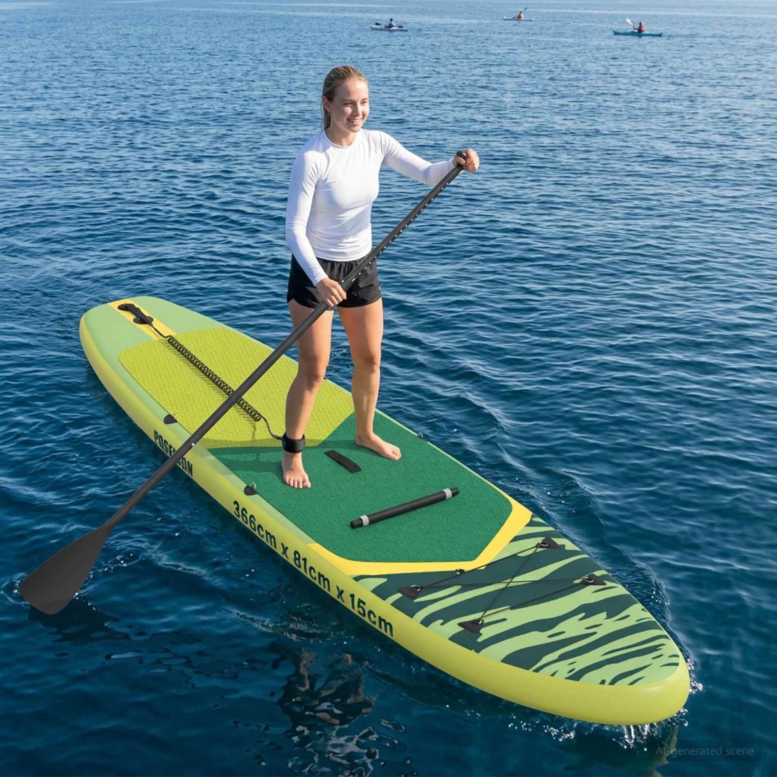 vidaXL SUP дъска с седалка 2 в 1 POSEIDON 366 x 81 x 15 см Зелено