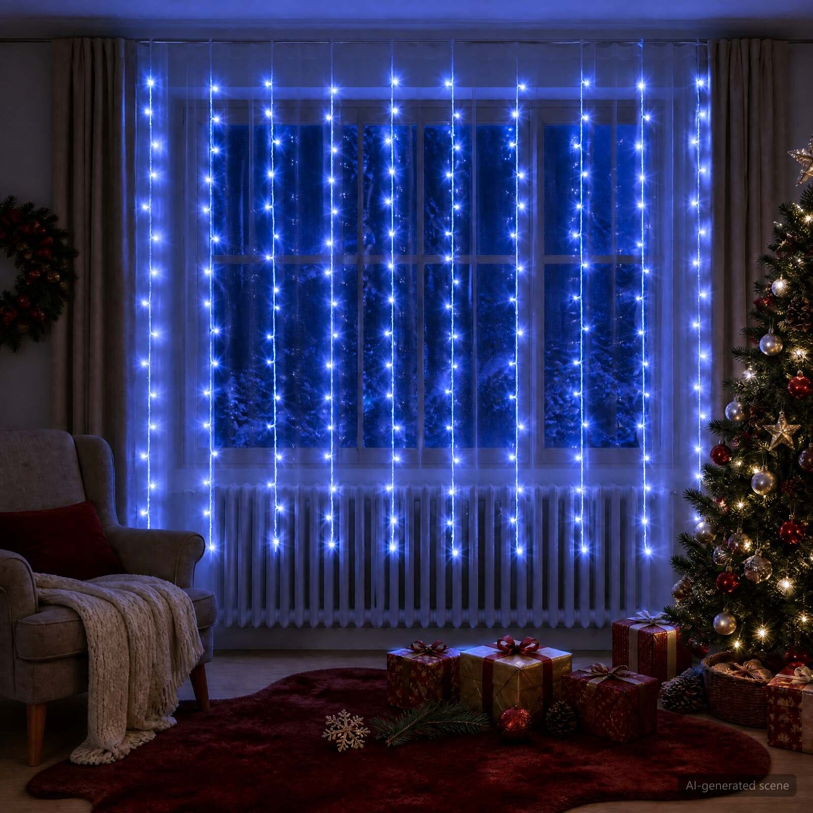 vidaXL Светеща завеса 200 LED светодиода Синьо 300 x 200 cm