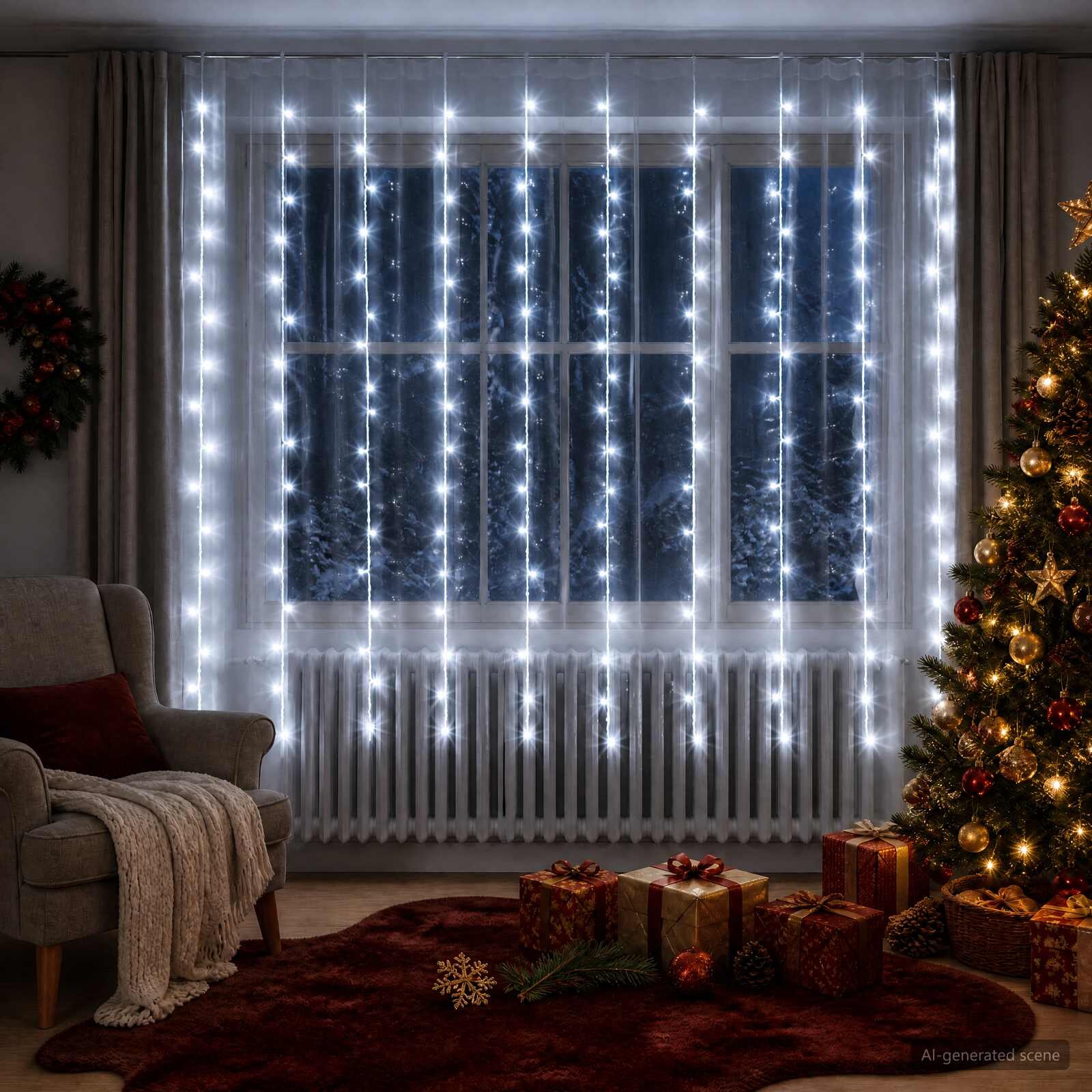 vidaXL Светеща завеса 200 LED светодиода Студено бяло 300 x 200 cm
