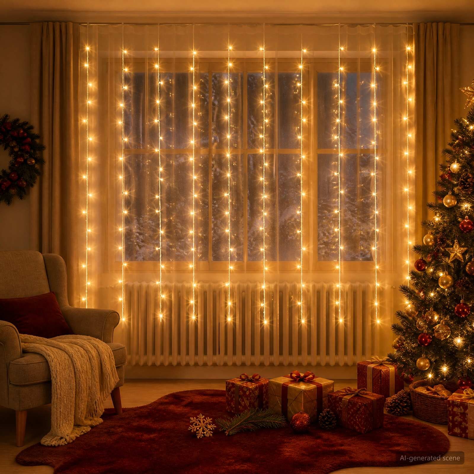 vidaXL Светеща завеса 200 LED светодиода Топло бяло 300 x 200 cm