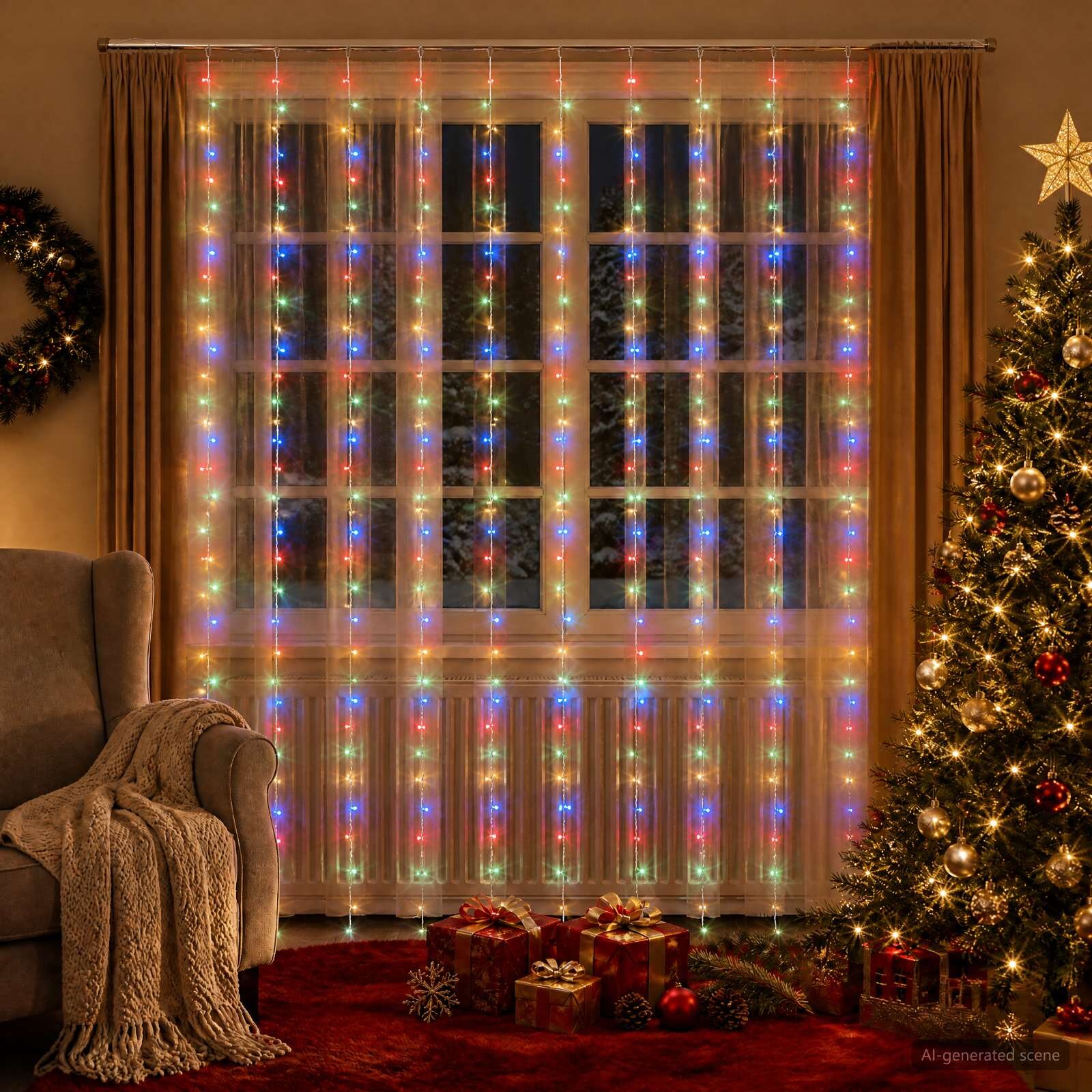 vidaXL Светеща завеса 300 LED светодиода Многоцветен 300 x 300 cm