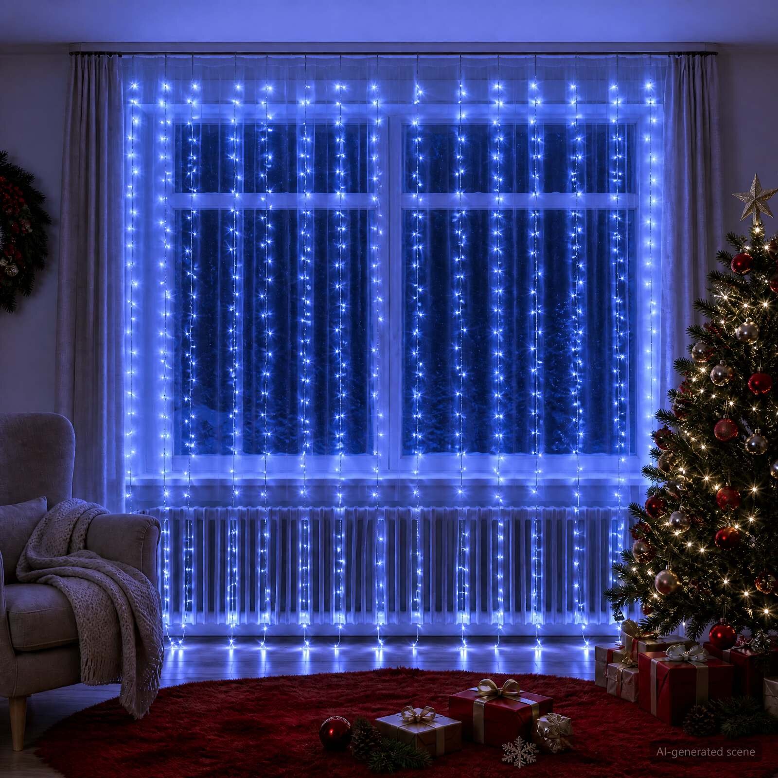 vidaXL Светеща завеса 600 LED светодиода Синьо 600 x 300 cm