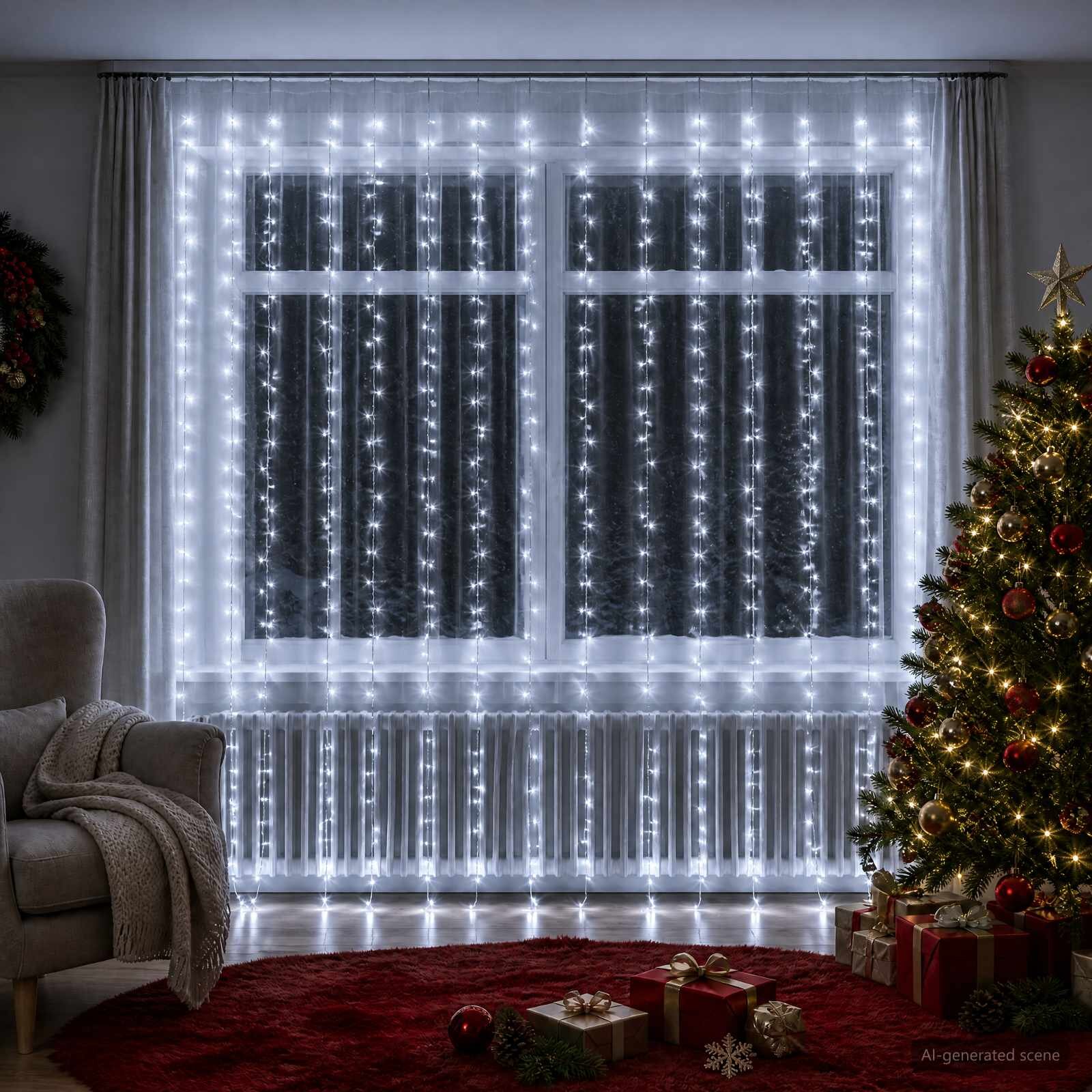 vidaXL Светеща завеса 600 LED светодиода Студено бяло 600 x 300 cm