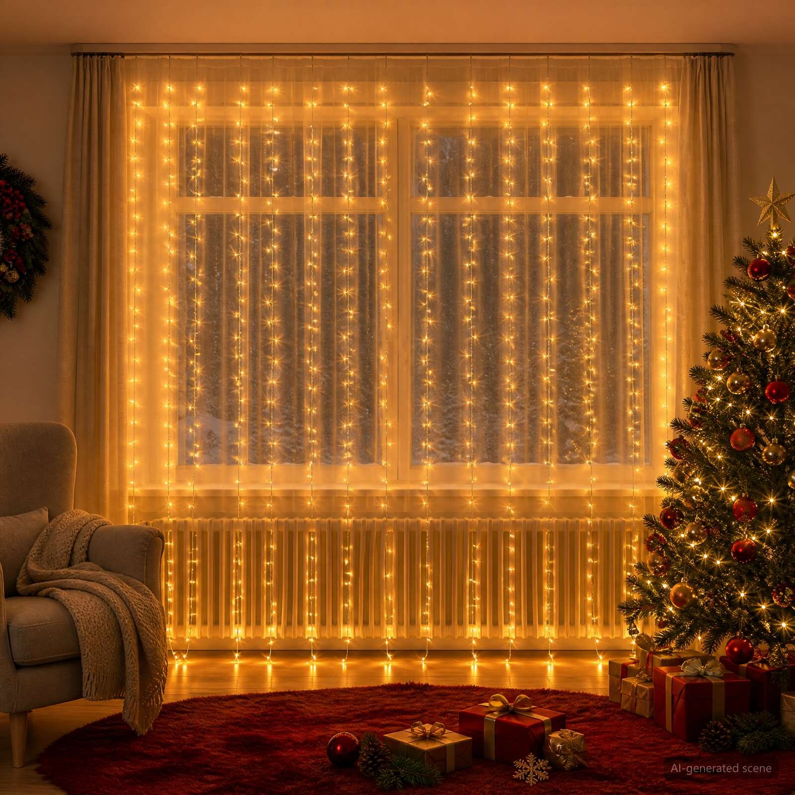 vidaXL Светеща завеса 600 LED светодиода Топло бяло 600 x 300 cm