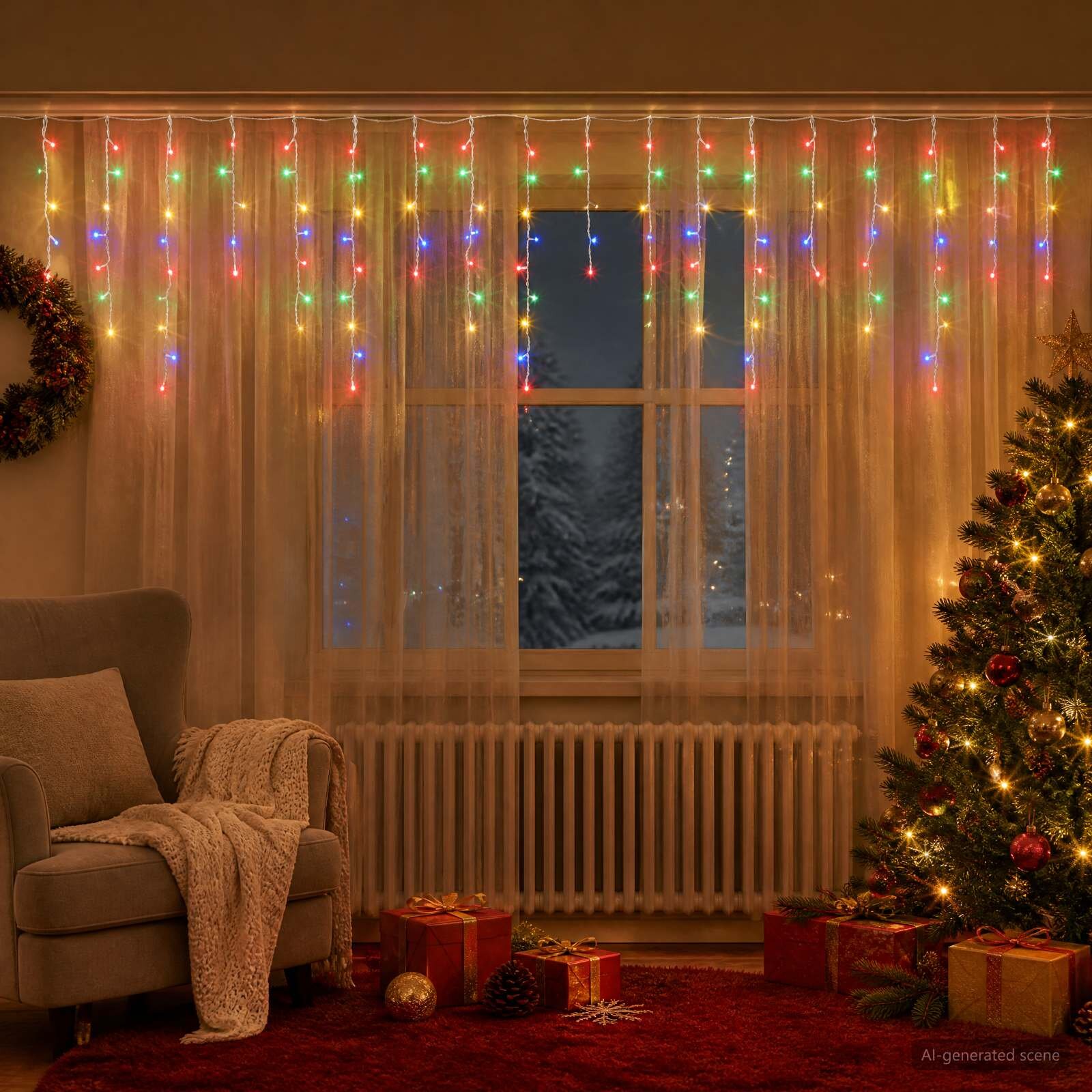vidaXL Светещи завеси 210 LED светодиода Многоцветен 500 x 72 cm