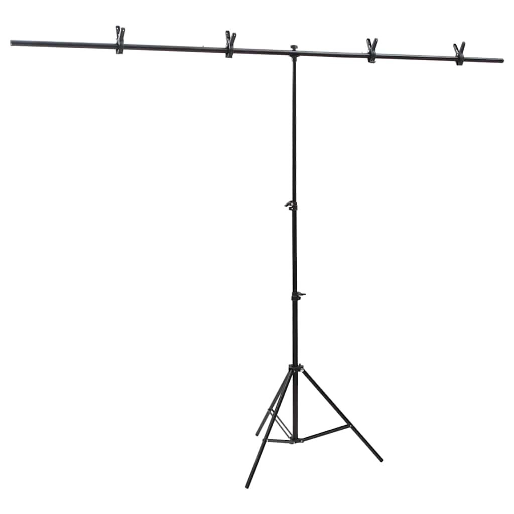 vidaXL T-образна стойка за фон черна 201x60x(70-200) см