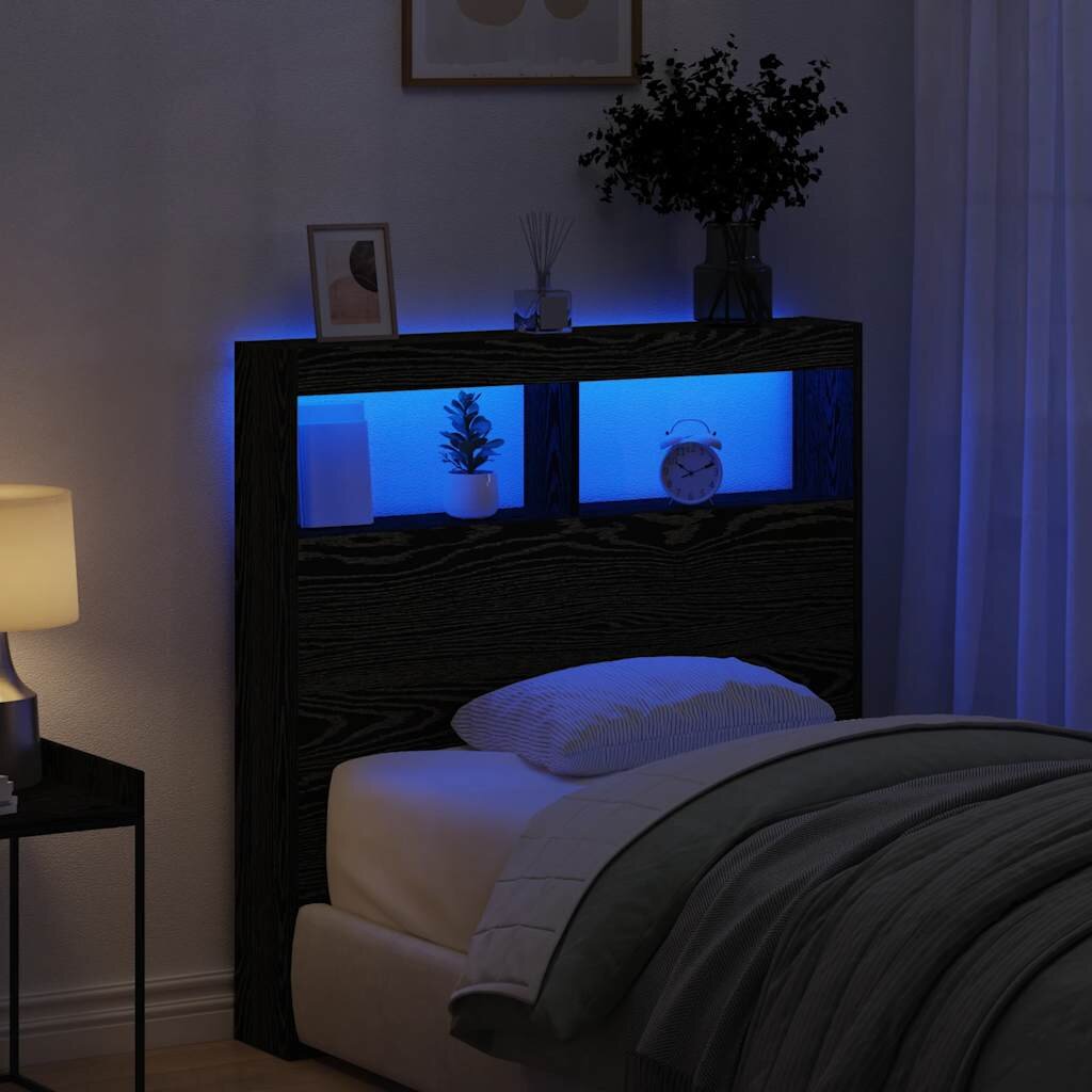 vidaXL Табла шкаф с LED черен дъб 100x17x102 см