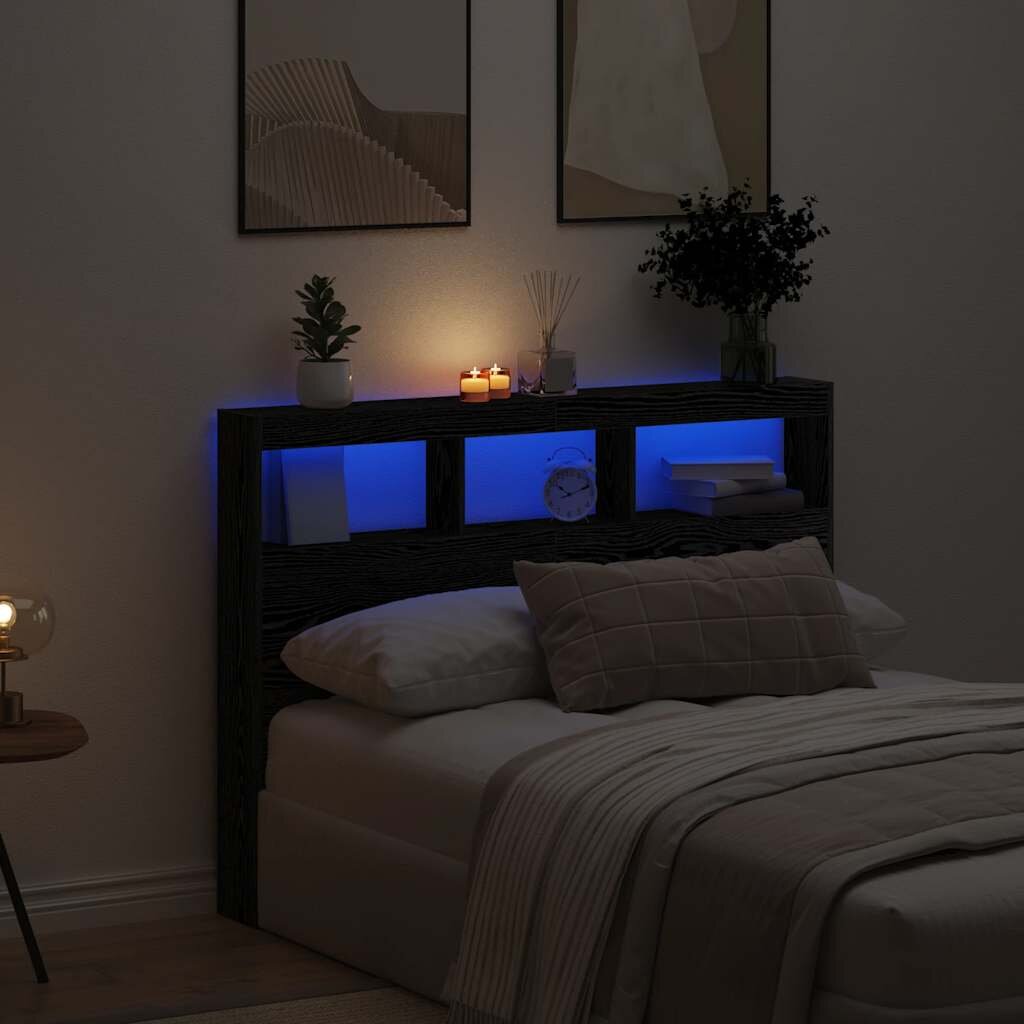 vidaXL Табла шкаф с LED черен дъб 140x17x102 см