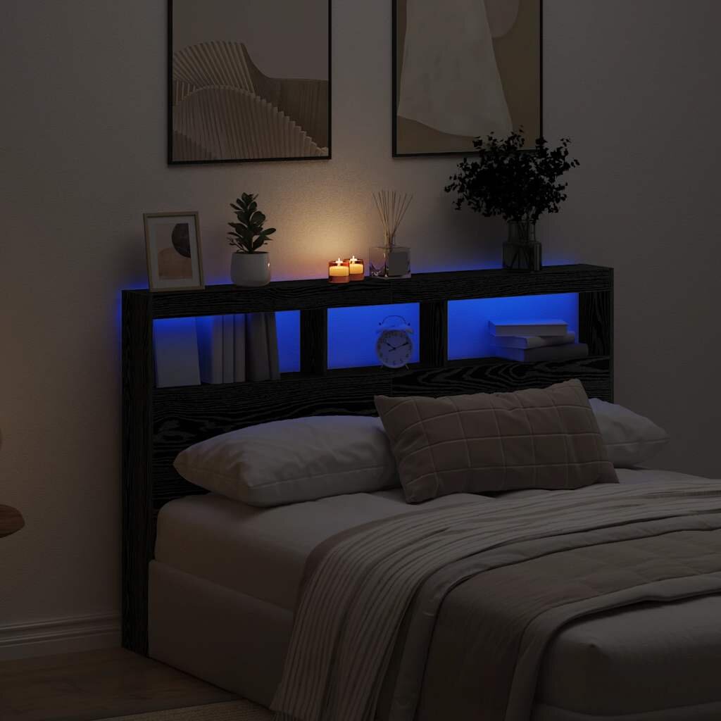 vidaXL Табла шкаф с LED черен дъб 160x17x102 см