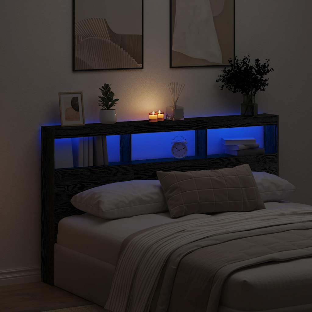 vidaXL Табла шкаф с LED черен дъб 180x17x102 см