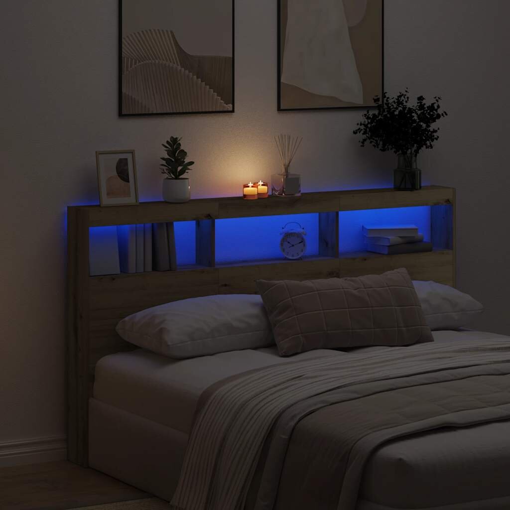 vidaXL Табла шкаф с LED Дъб артизан 180x17x102 см