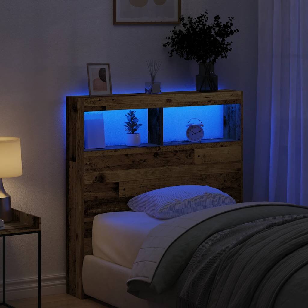 vidaXL Табла шкаф с LED Старо дърво 100x17x102 см