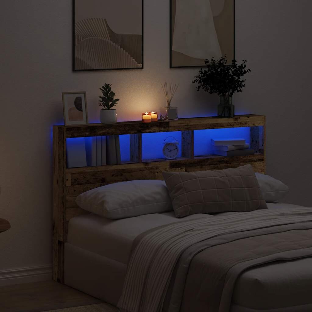 vidaXL Табла шкаф с LED Старо дърво 160x17x102 см