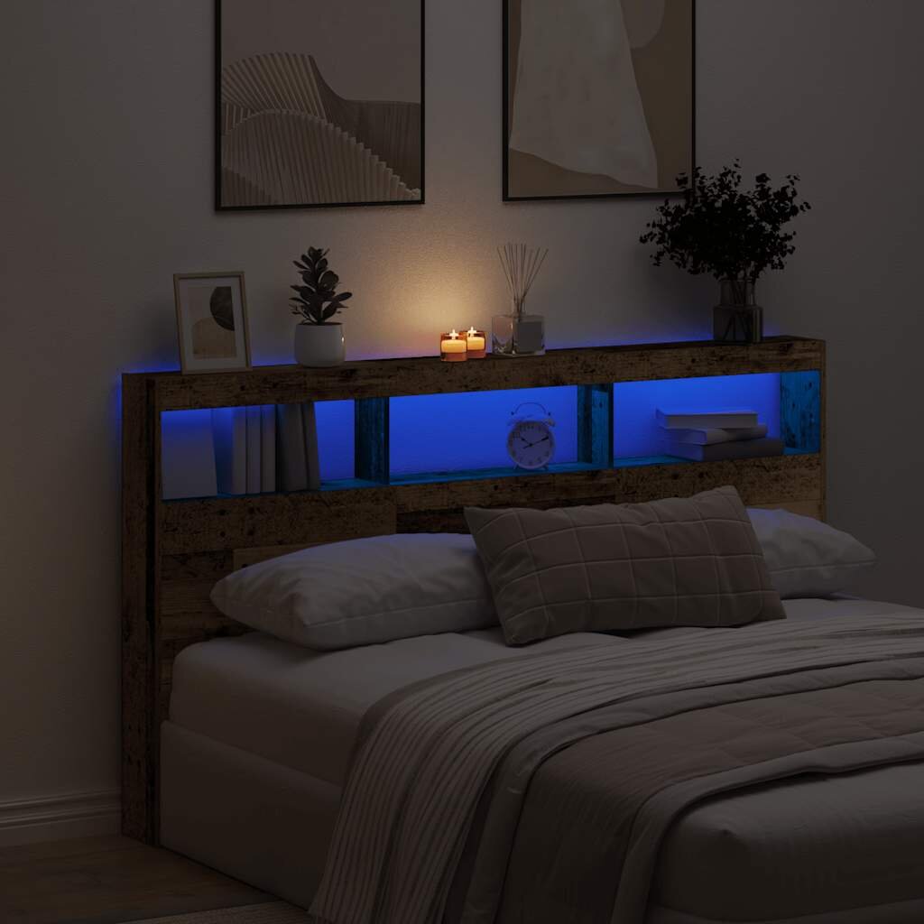 vidaXL Табла шкаф с LED Старо дърво 180x17x102 см