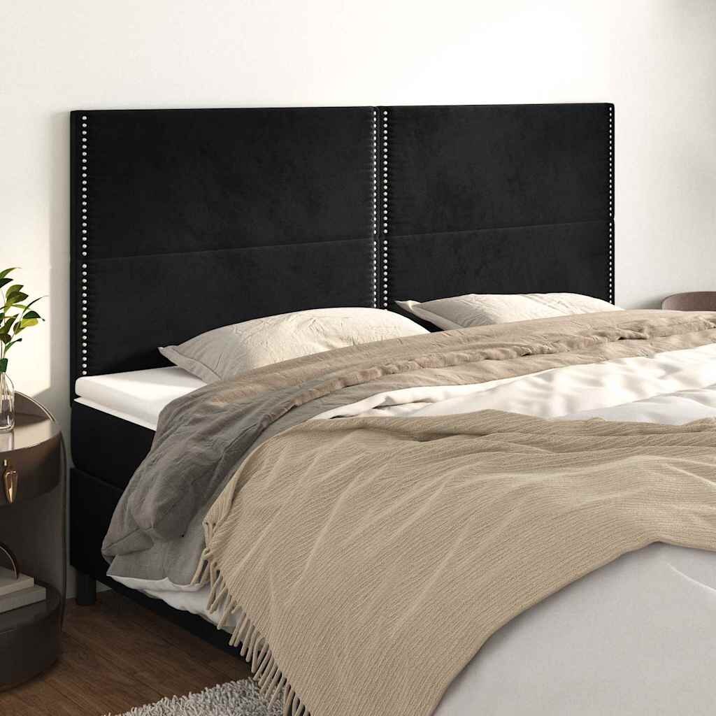 vidaXL Табла за легло черна 200x5x118/128 см кадифе