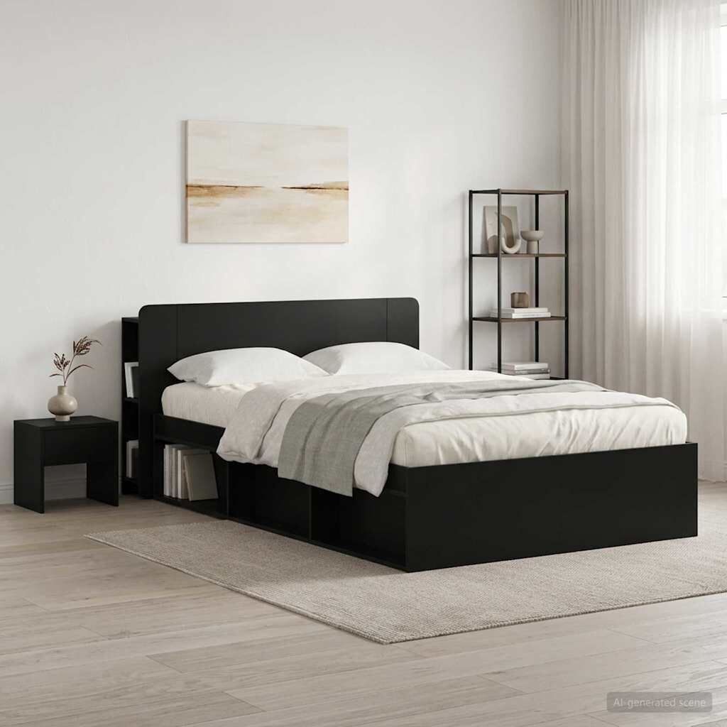 vidaXL Табла за легло със съхранение Черен 135 x 185 x 80 см